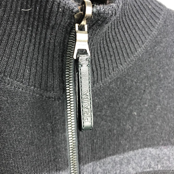PRADA Zip Sweater Jacket Reversible 2-in-1 High Neck Wool Black Grey Men's L XL - Picture 4 of 7